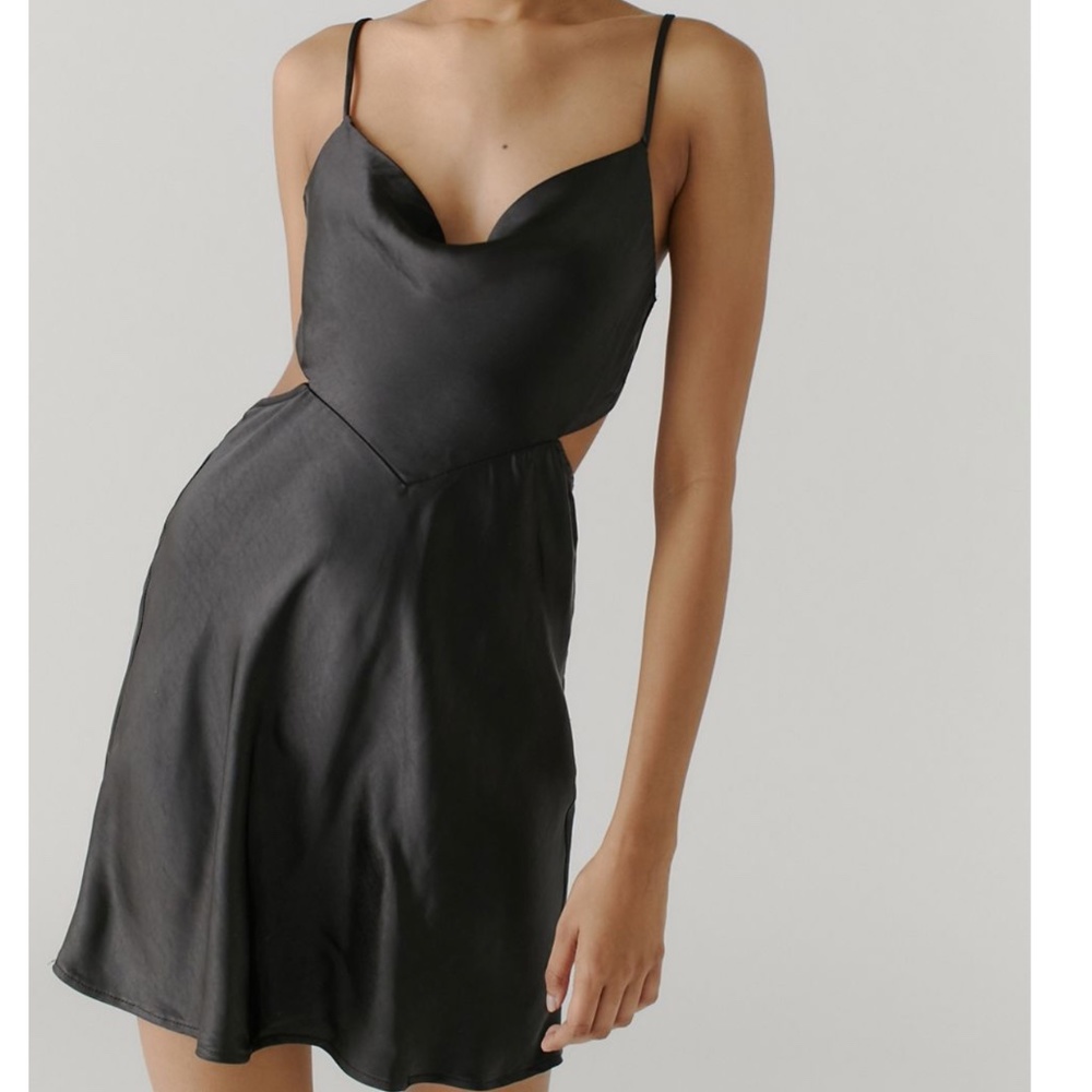 Kiss the Sky Black Cutout Satin Slip Dress